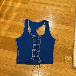 Blue lace up tank top